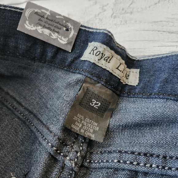 Men's Distressed Dark Blue Wash Denim Shorts Skinny Fit - Picture 5 of 11